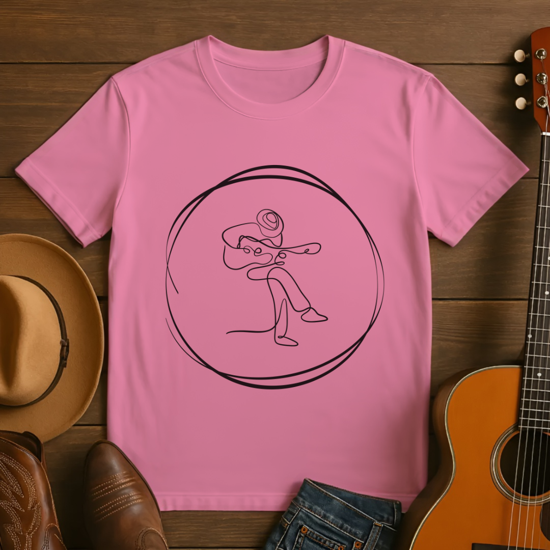 Line Art Acoustic Guitar Player T-Shirt