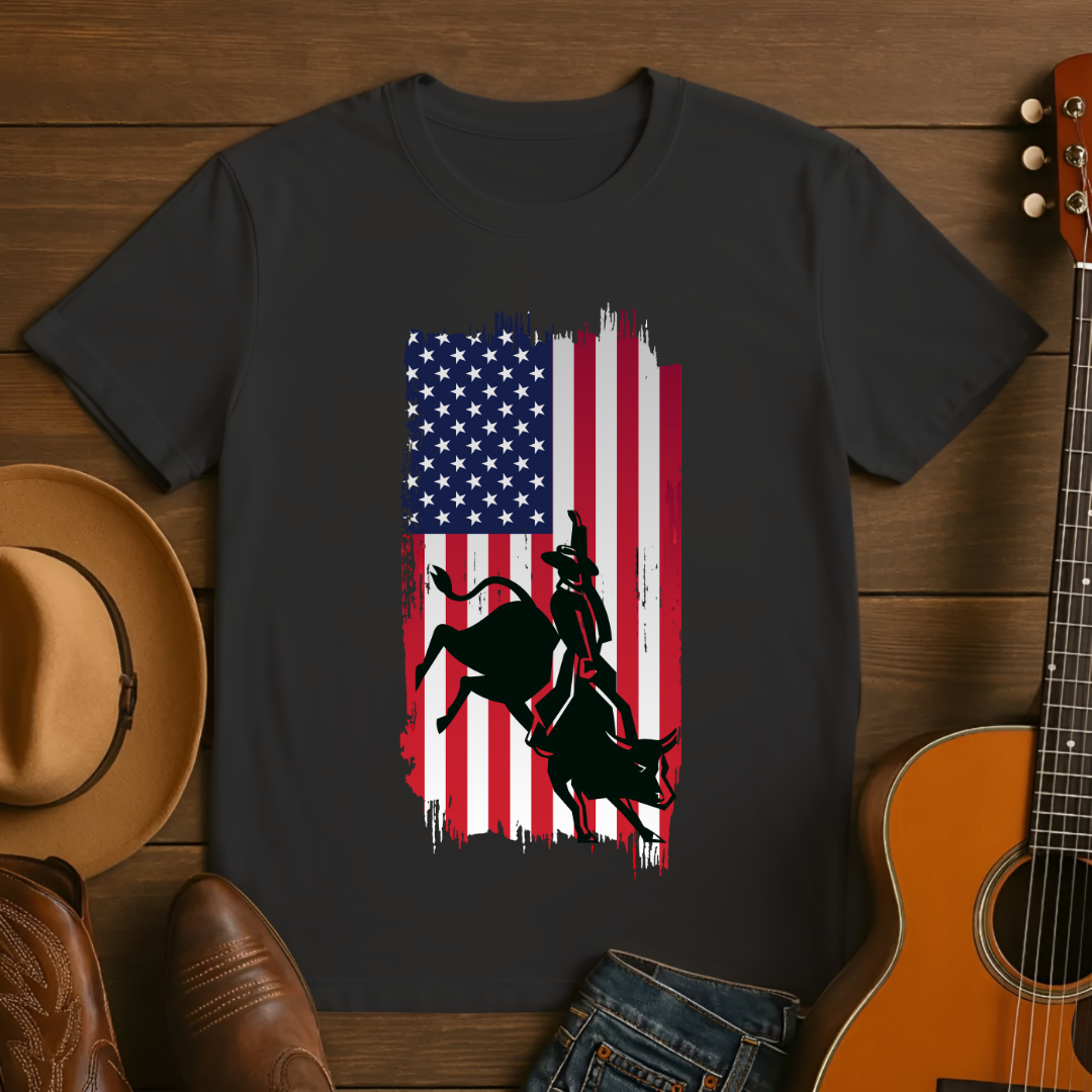American Flag Bull Riding T-Shirt