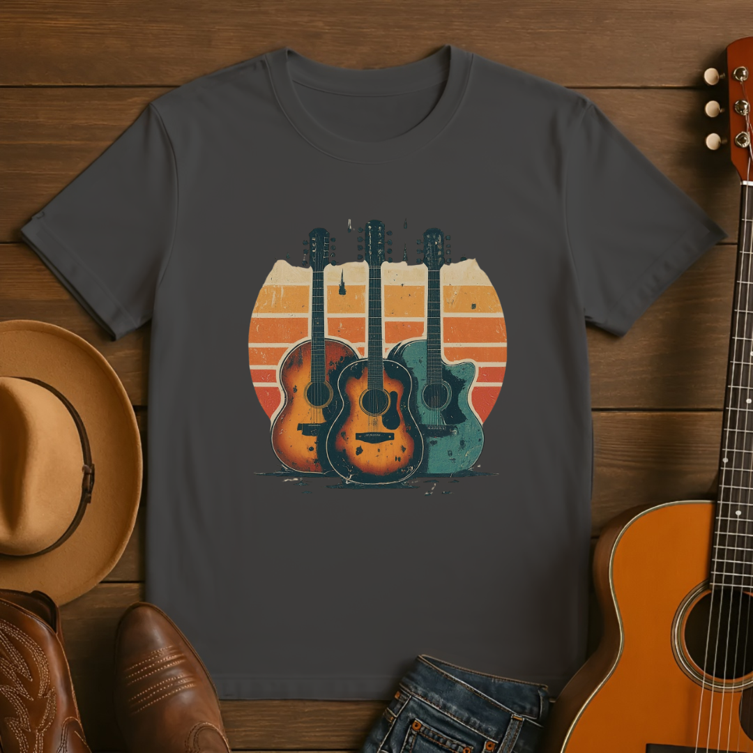 Vintage Acoustic Guitar Sunset T-Shirt