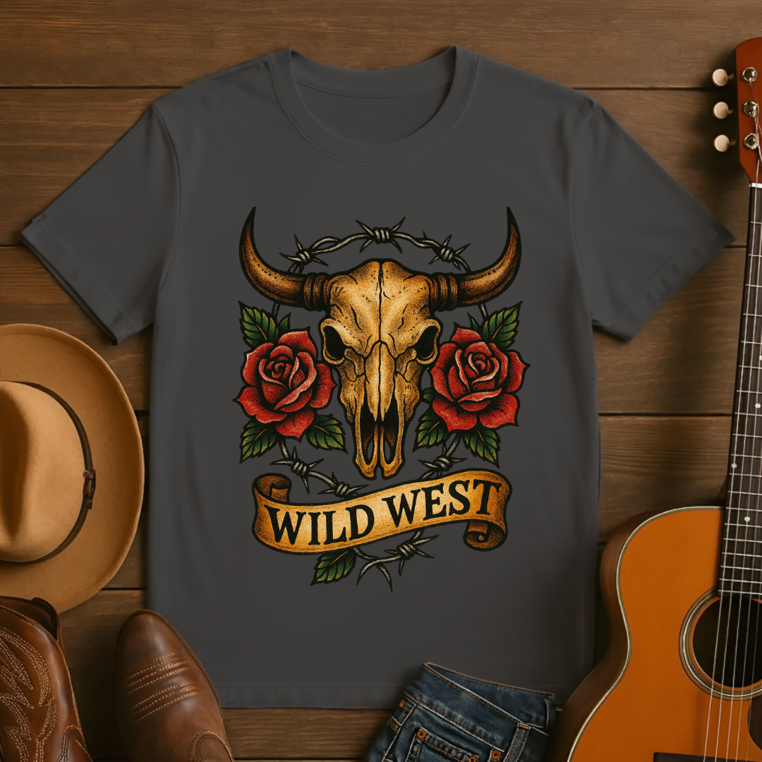 Tattoo Style Western Skull T-Shirt
