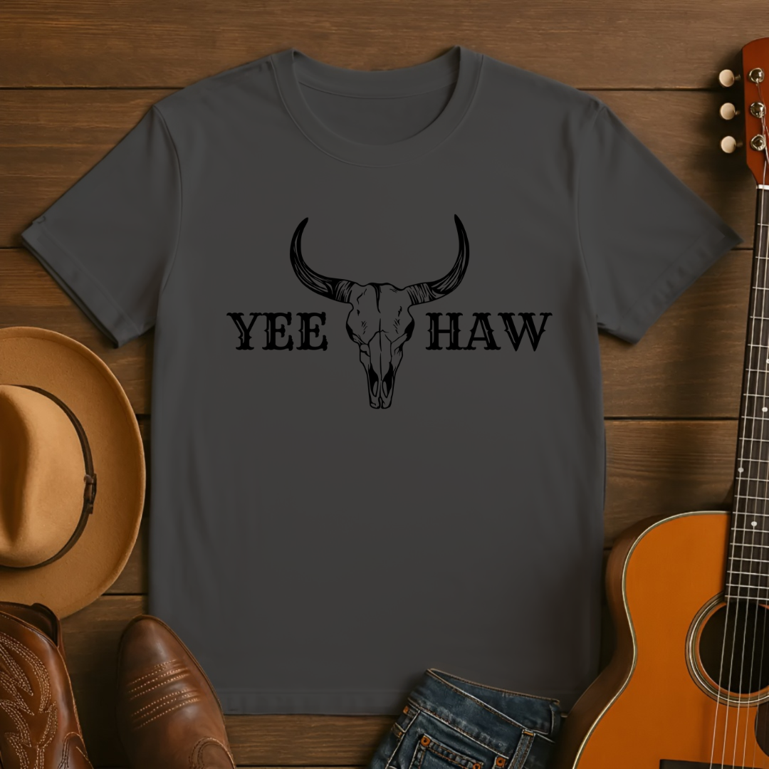 Yee Haw Cow Skull Design T-Shirt