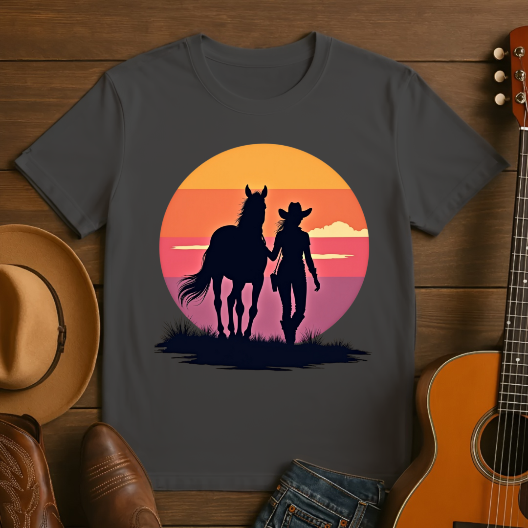Retro Sunset Cowgirl T-Shirt