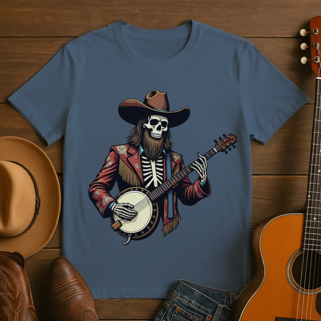 Skeleton Cowboy Banjo Player T-Shirt