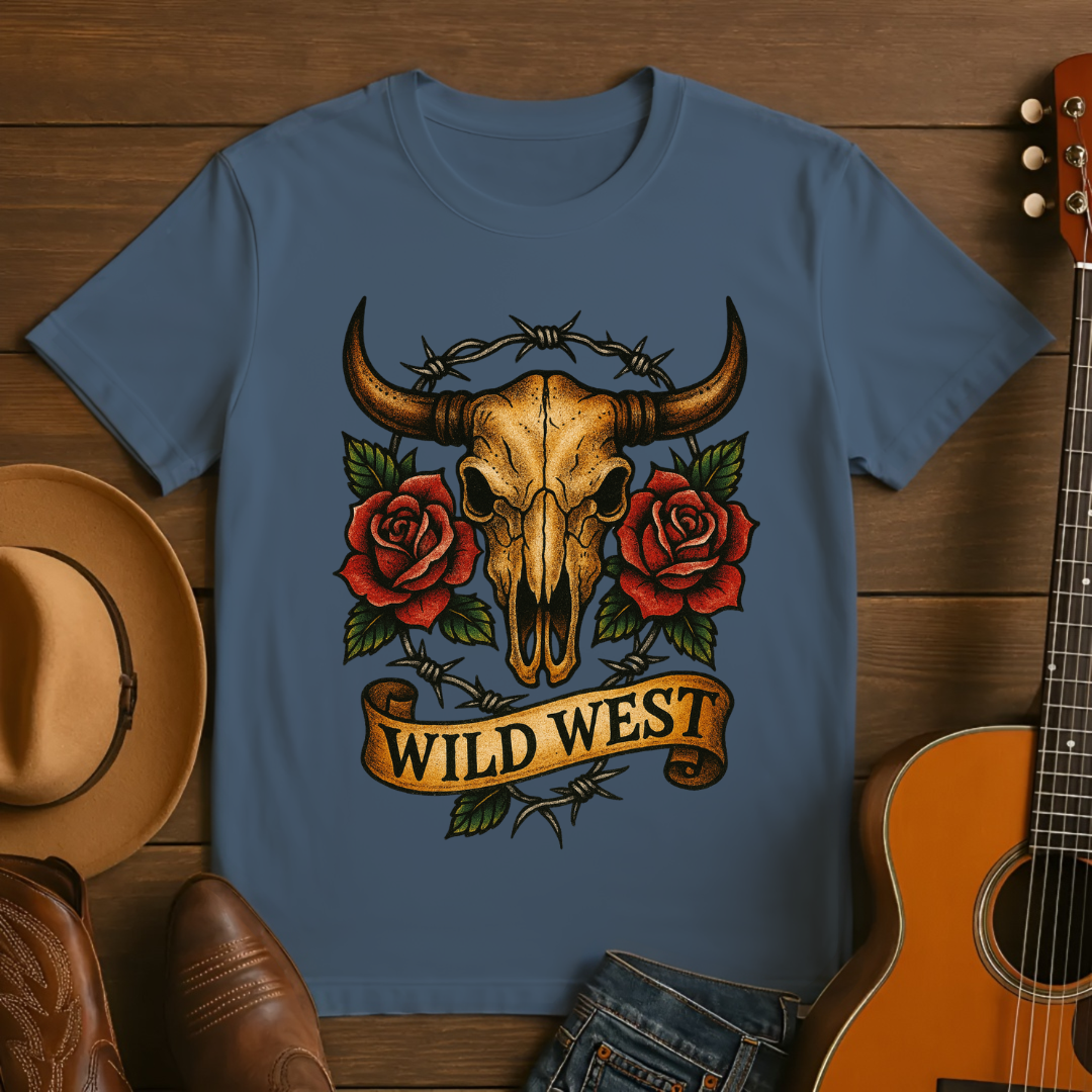 Tattoo Style Western Skull T-Shirt