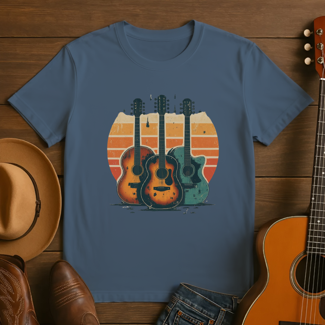 Vintage Acoustic Guitar Sunset T-Shirt