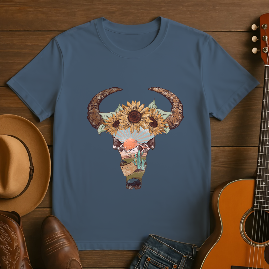 Desert Skull with Flowers & Sunset T-Shirt