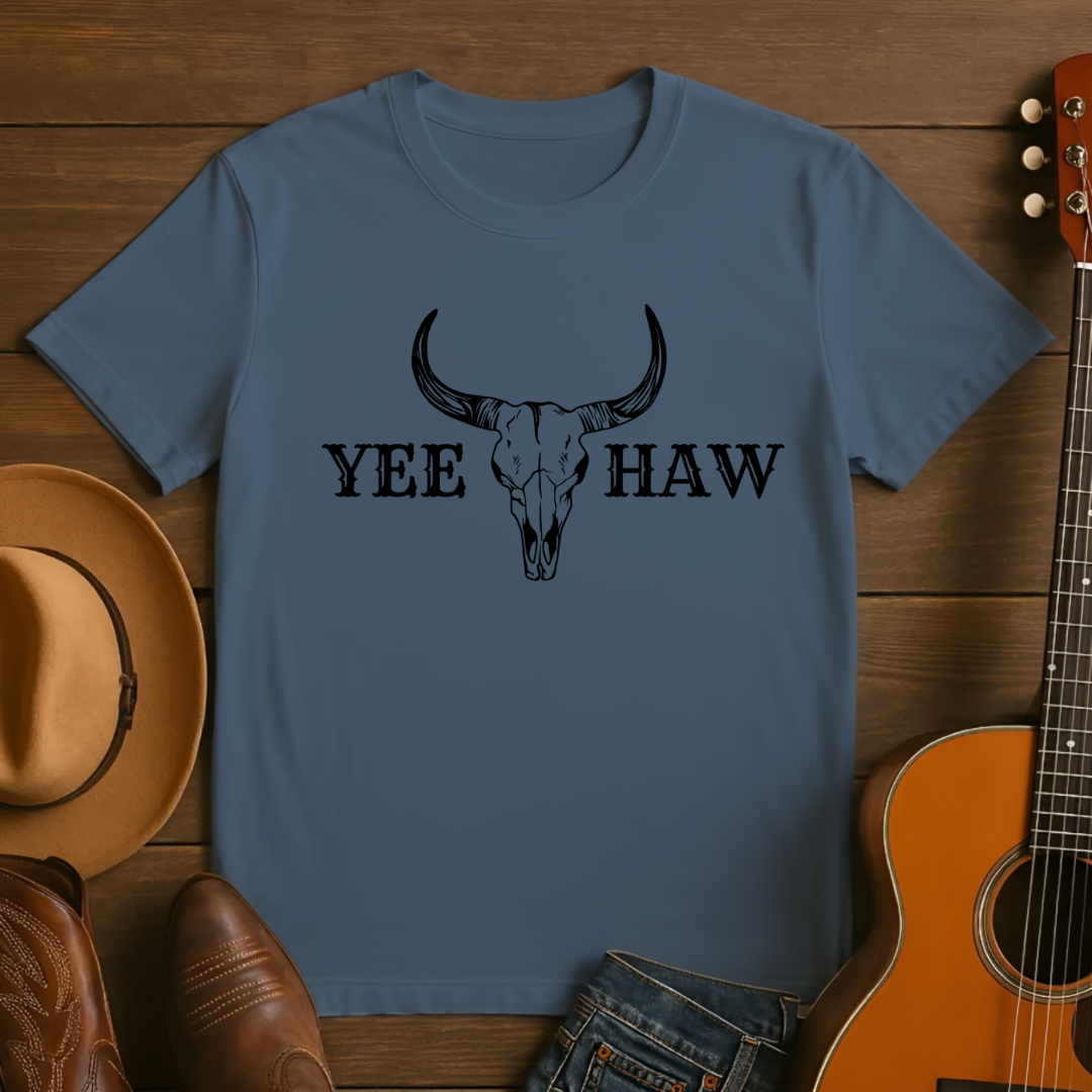 Yee Haw Cow Skull Design T-Shirt