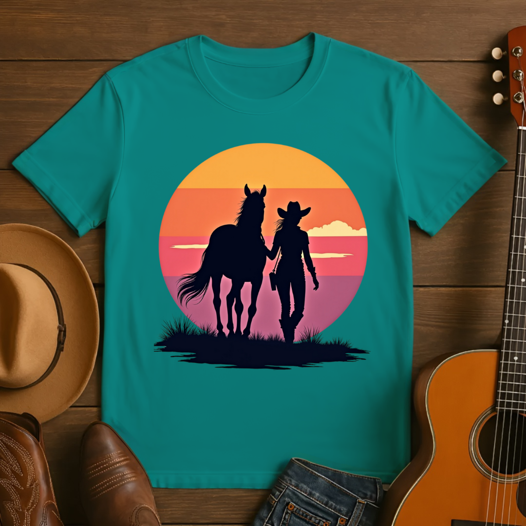 Retro Sunset Cowgirl T-Shirt