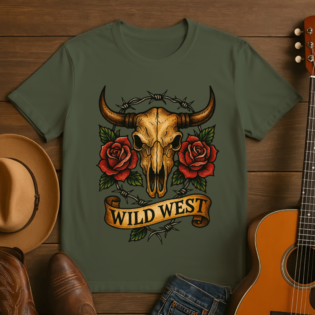 Tattoo Style Western Skull T-Shirt