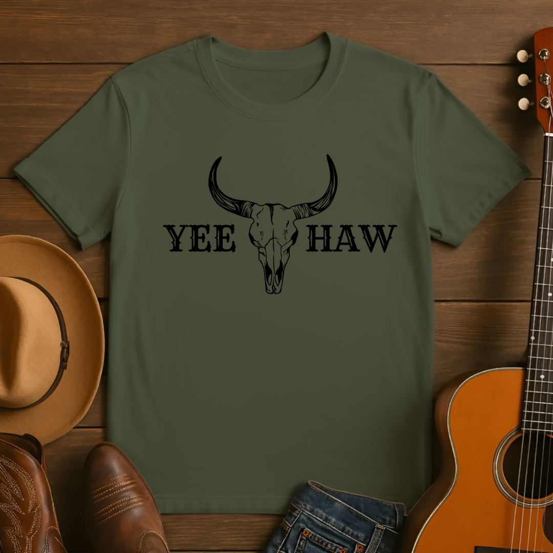 Yee Haw Cow Skull Design T-Shirt