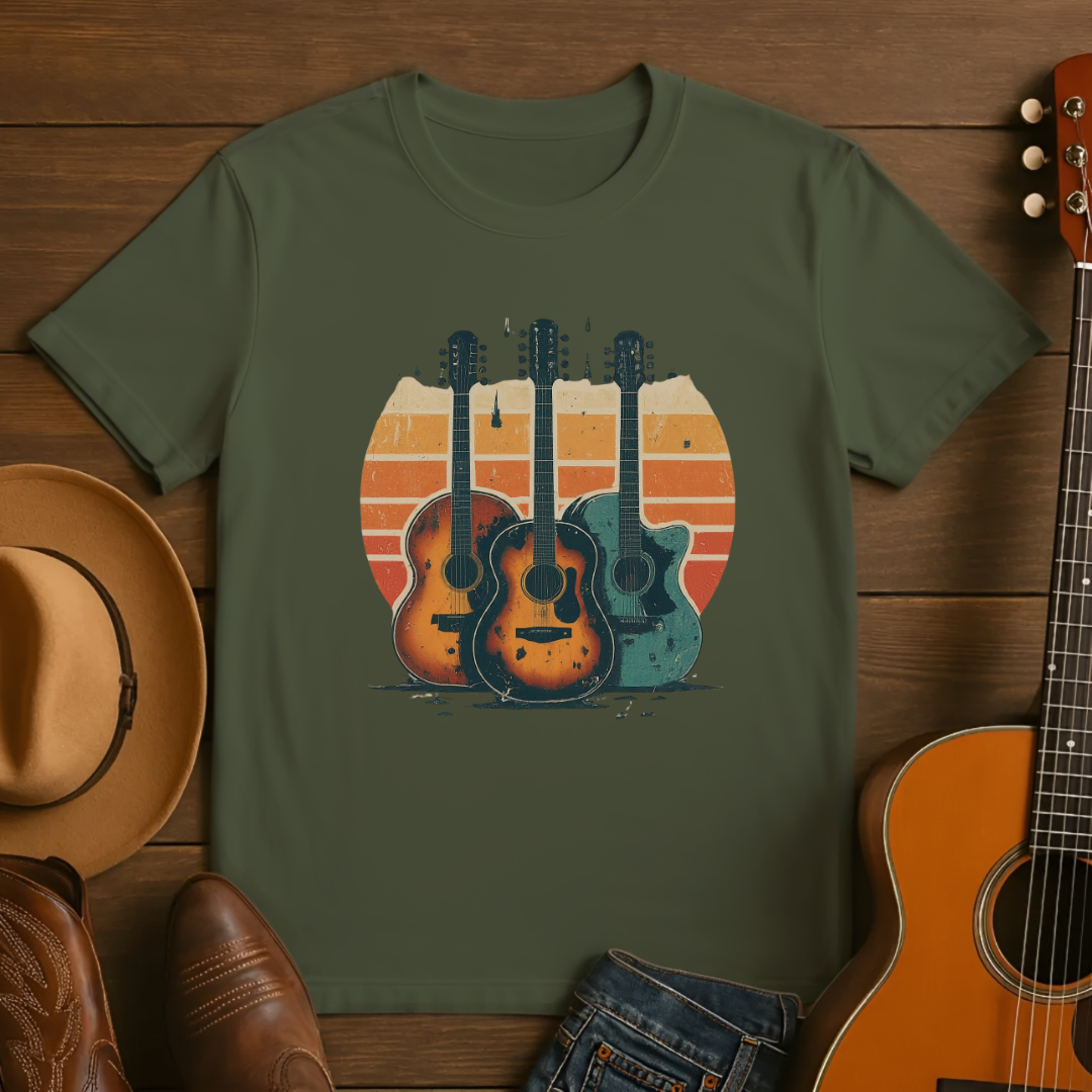 Vintage Acoustic Guitar Sunset T-Shirt
