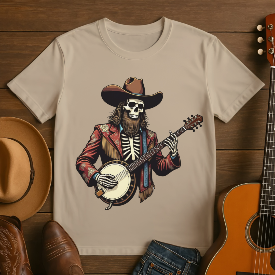 Skeleton Cowboy Banjo Player T-Shirt
