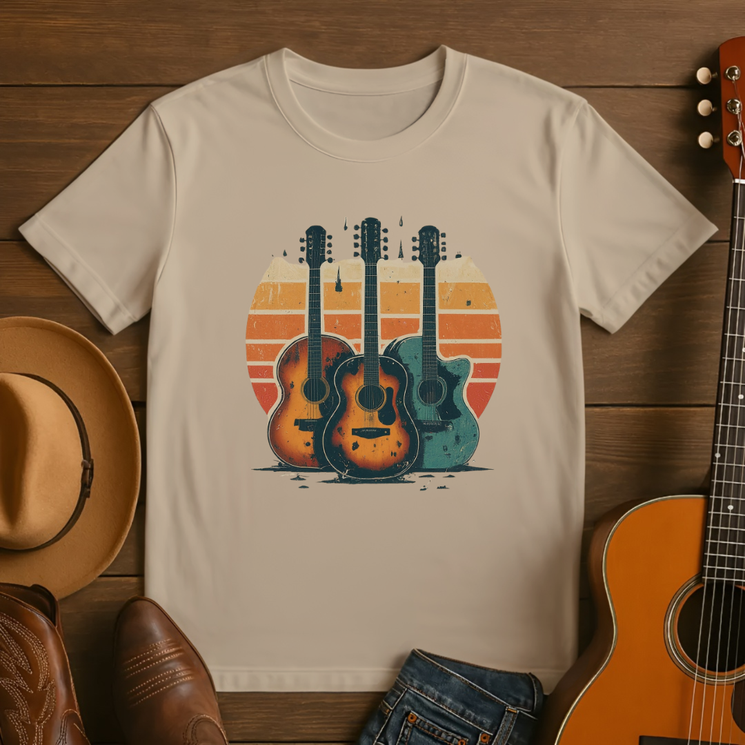 Vintage Acoustic Guitar Sunset T-Shirt