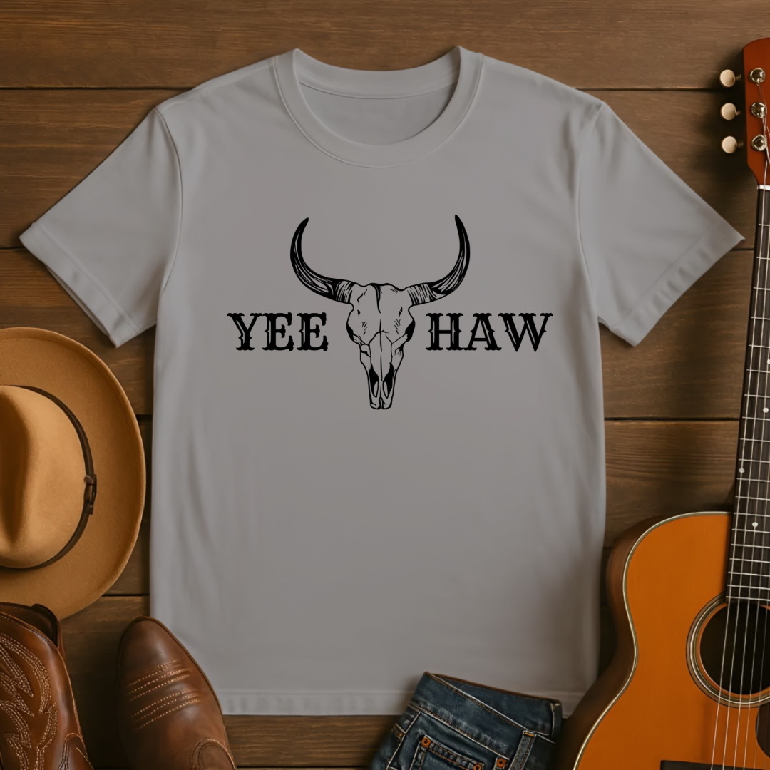 Yee Haw Cow Skull Design T-Shirt