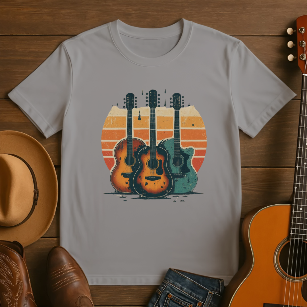 Vintage Acoustic Guitar Sunset T-Shirt