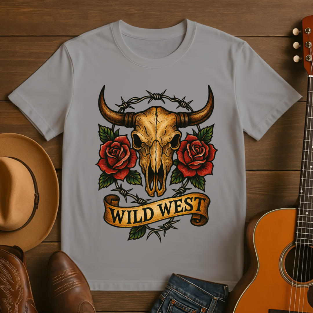 Tattoo Style Western Skull T-Shirt