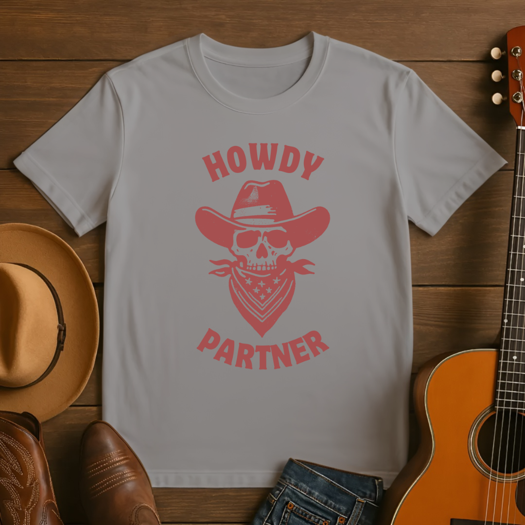 Howdy Partner Skull Western Cowboy T-Shirt