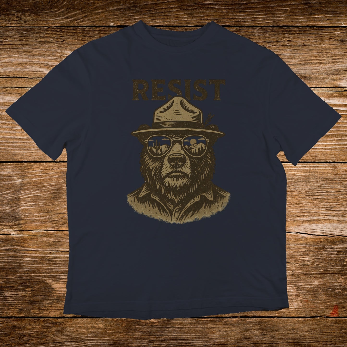 Resist Bear with Hat and Sunglasses Graphic Tee