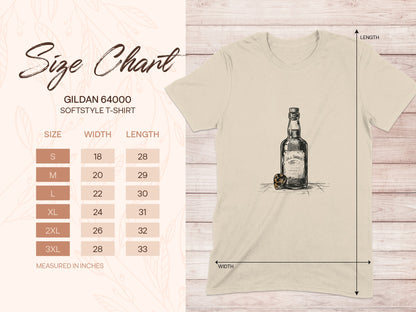 Gildan 64000 softstyle t-shirt size chart with measurements.
