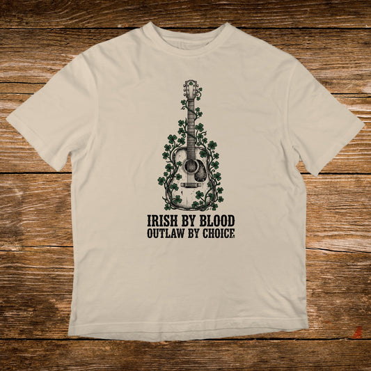 IRISH BY BLOOD OUTLAW BY CHOICE Guitar Shamrocks t-shirt product type