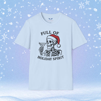 Full of Holiday Cheer Skeleton Drinking a Martini Tshirt