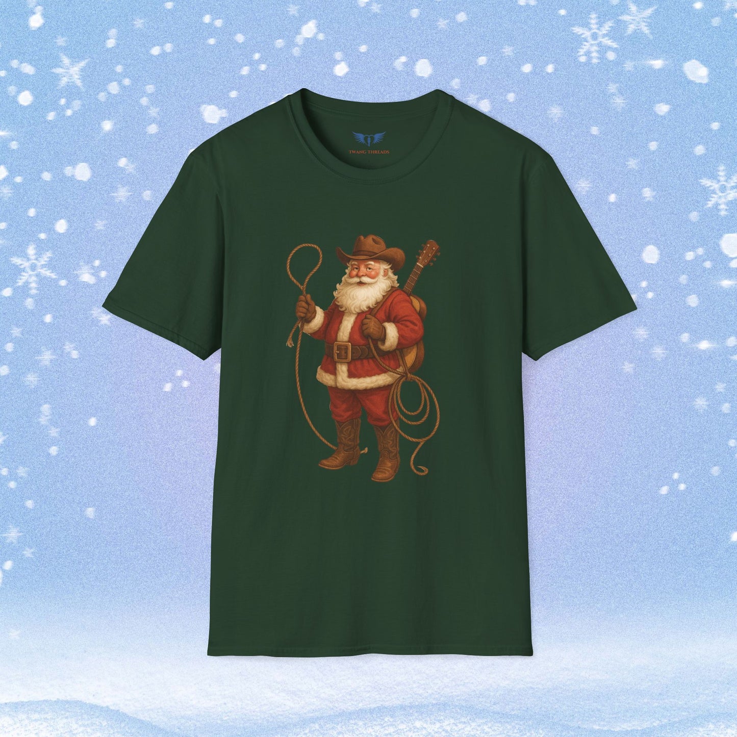 Old Fashioned Cowboy Santa with Guitar Tshirt