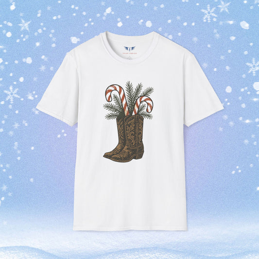 Boots Candy Canes and Mistletoe Holiday Tshirt