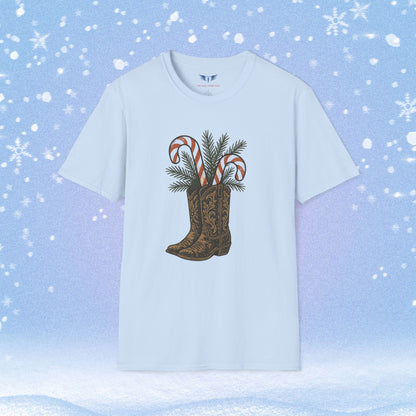 Boots Candy Canes and Mistletoe Holiday Tshirt