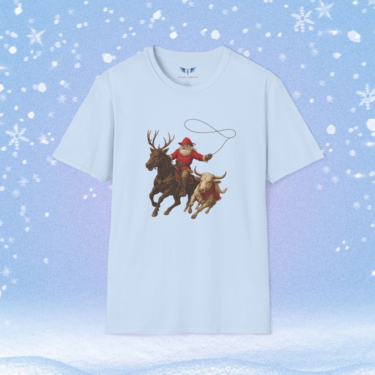 Santa and Rain Deer Steer Roping Tshirt