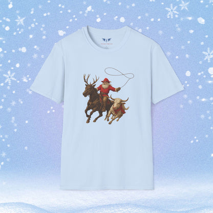 Santa and Rain Deer Steer Roping Tshirt