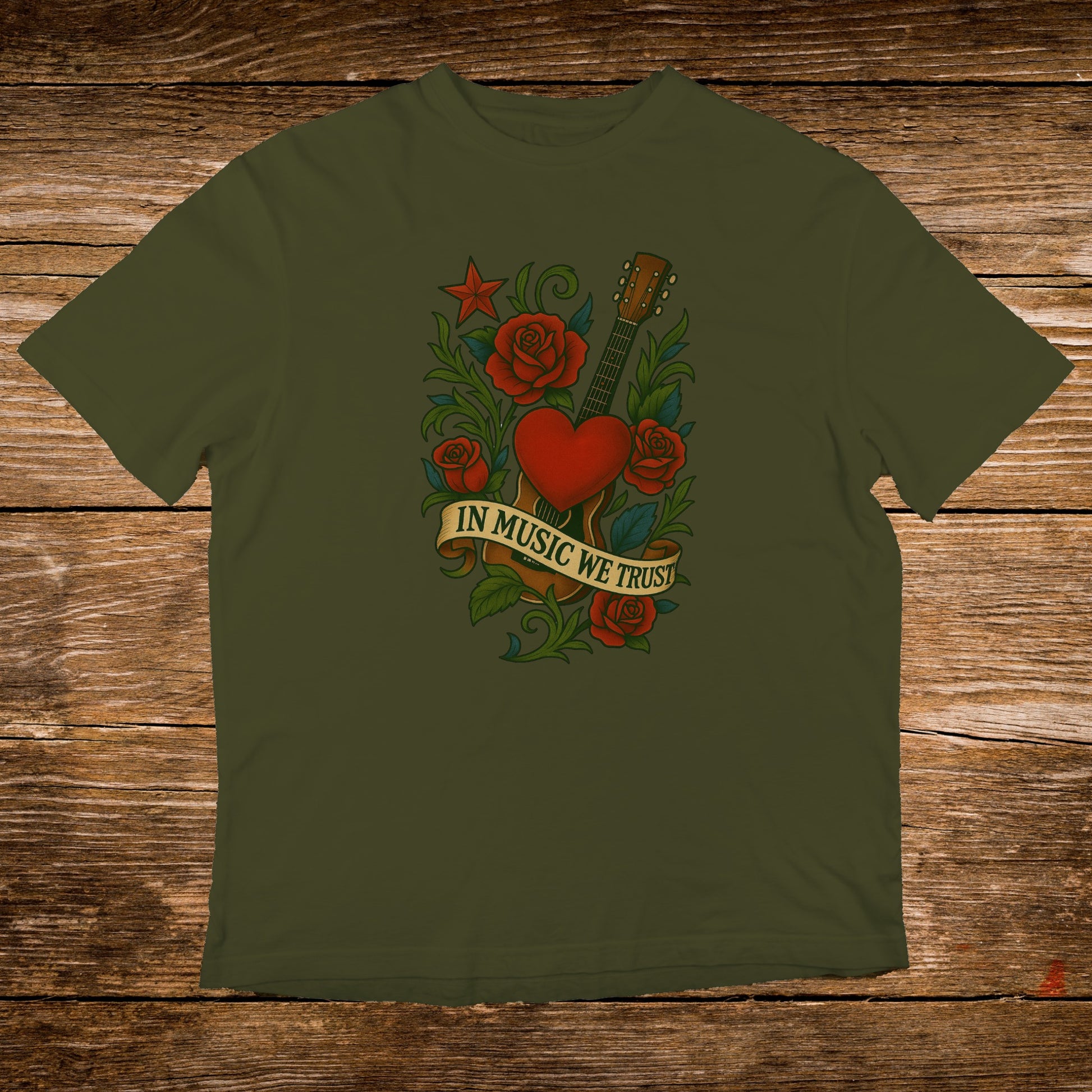 In Music We Trust Heart and Roses T-Shirt
