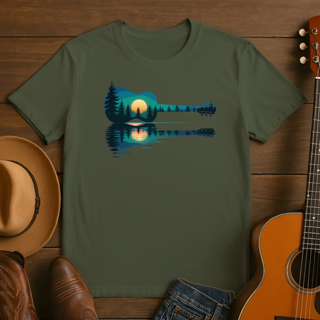 Nature Guitar Sunset Reflection Tshirt