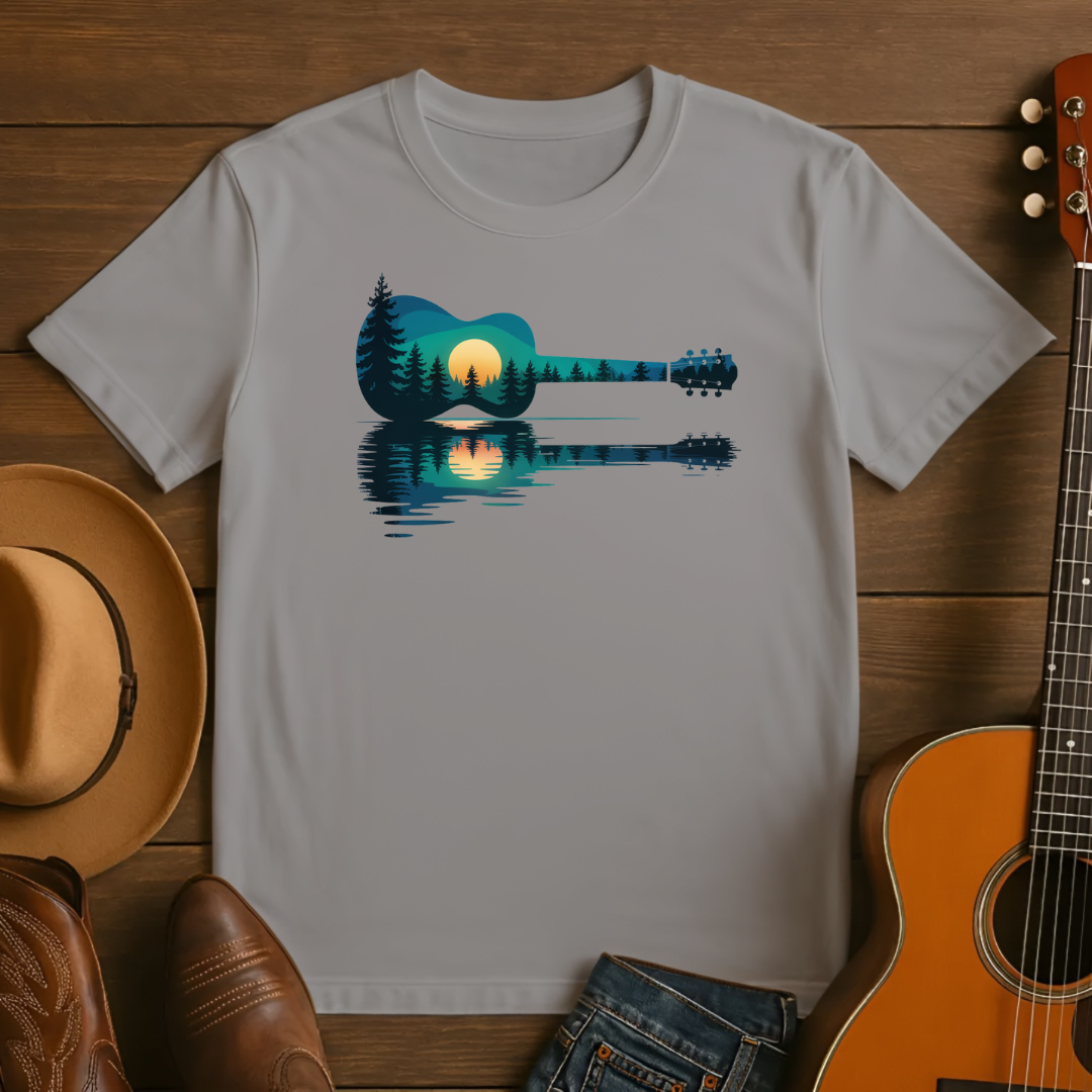 Nature Guitar Sunset Reflection Tshirt