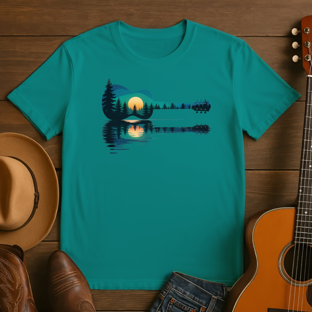 Nature Guitar Sunset Reflection Tshirt