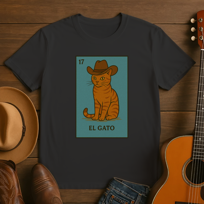 Loteria Style El Gato with Cowboy Hat Tshirt
