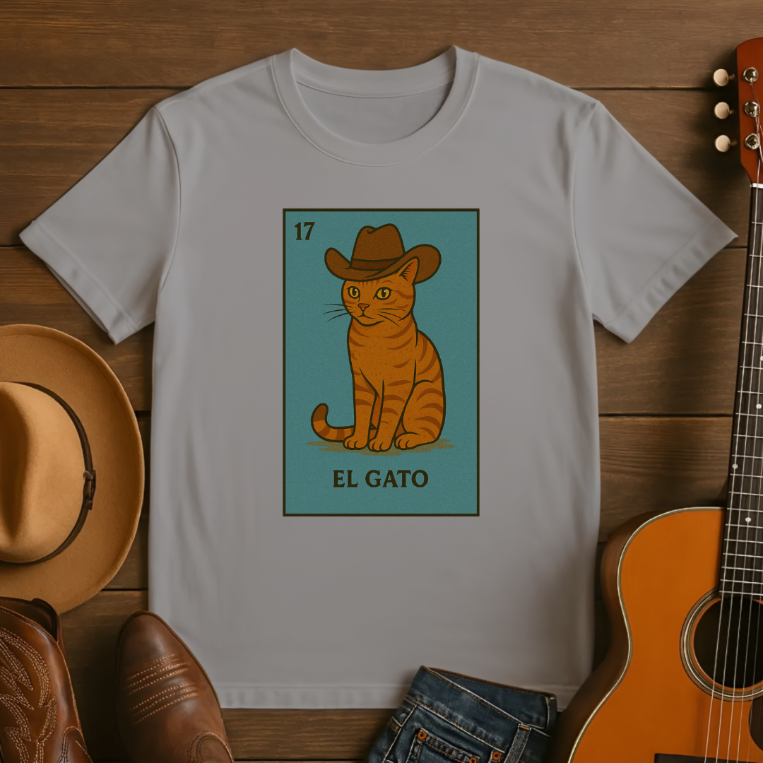 Loteria Style El Gato with Cowboy Hat Tshirt