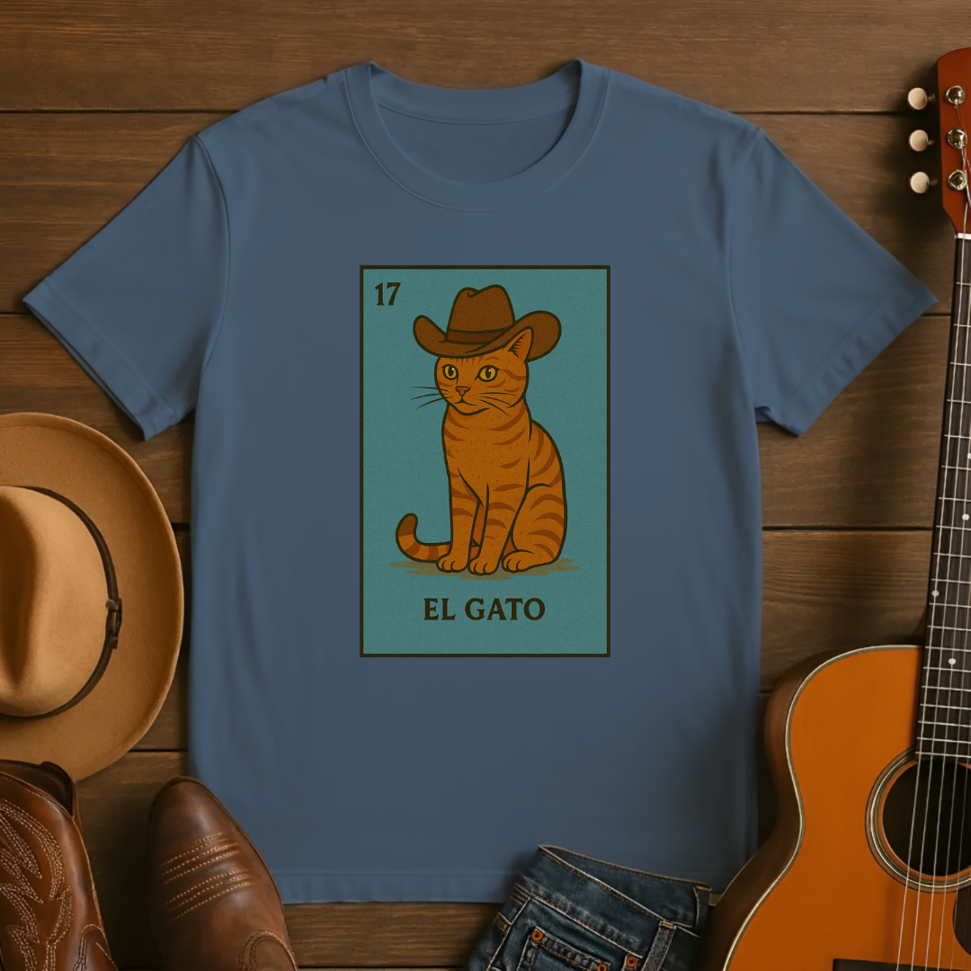Loteria Style El Gato with Cowboy Hat Tshirt