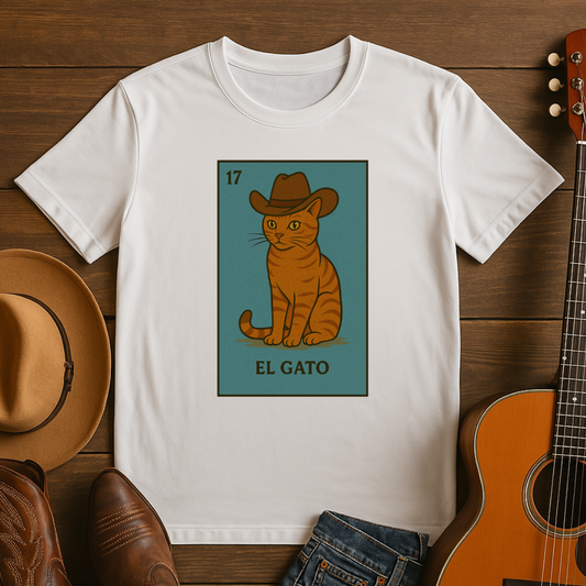 Loteria Style El Gato with Cowboy Hat Tshirt