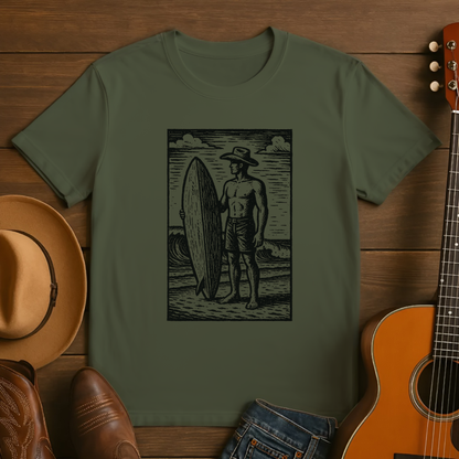 Block Print Cowboy Cowboy Surfer on the Beach Tshirt