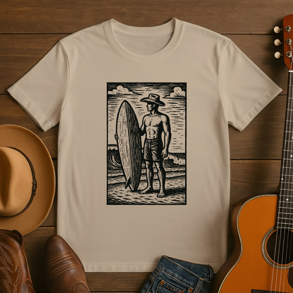 Block Print Cowboy Cowboy Surfer on the Beach Tshirt