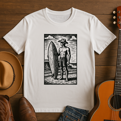 Block Print Cowboy Cowboy Surfer on the Beach Tshirt