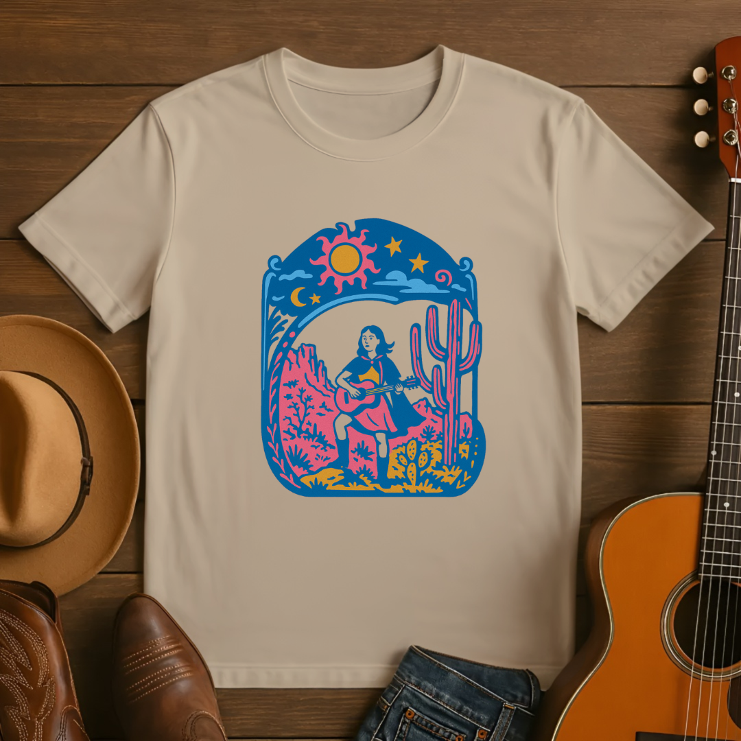 Girl Playing Guitar in the Desert Tshirt