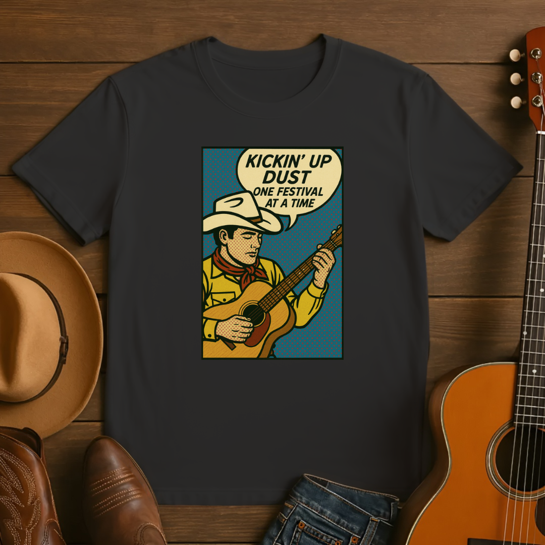 Kickin' Up Dust Cowboy with Guitar Tshirt