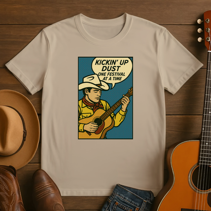 Kickin' Up Dust Cowboy with Guitar Tshirt
