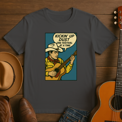 Kickin' Up Dust Cowboy with Guitar Tshirt