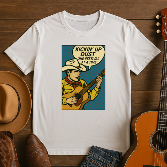 Kickin' Up Dust Cowboy with Guitar Tshirt