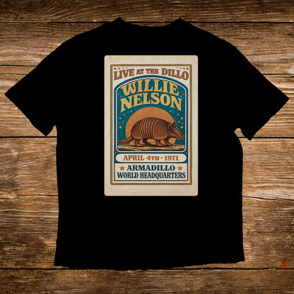 Willie Nelson Live at the Dillo April 4th, 1971 concert t-shirt.