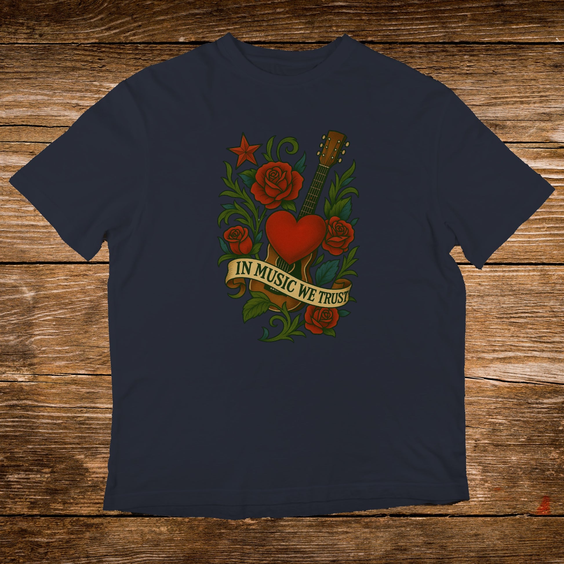 In Music We Trust Guitar and Roses Graphic T-Shirt