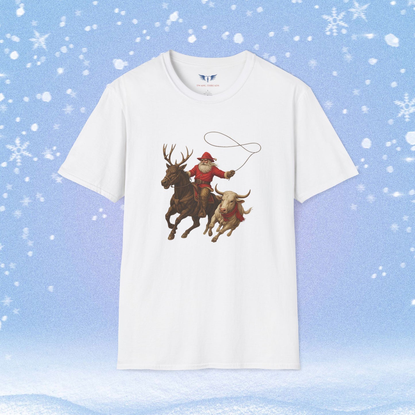 Santa and Rain Deer Steer Roping Tshirt