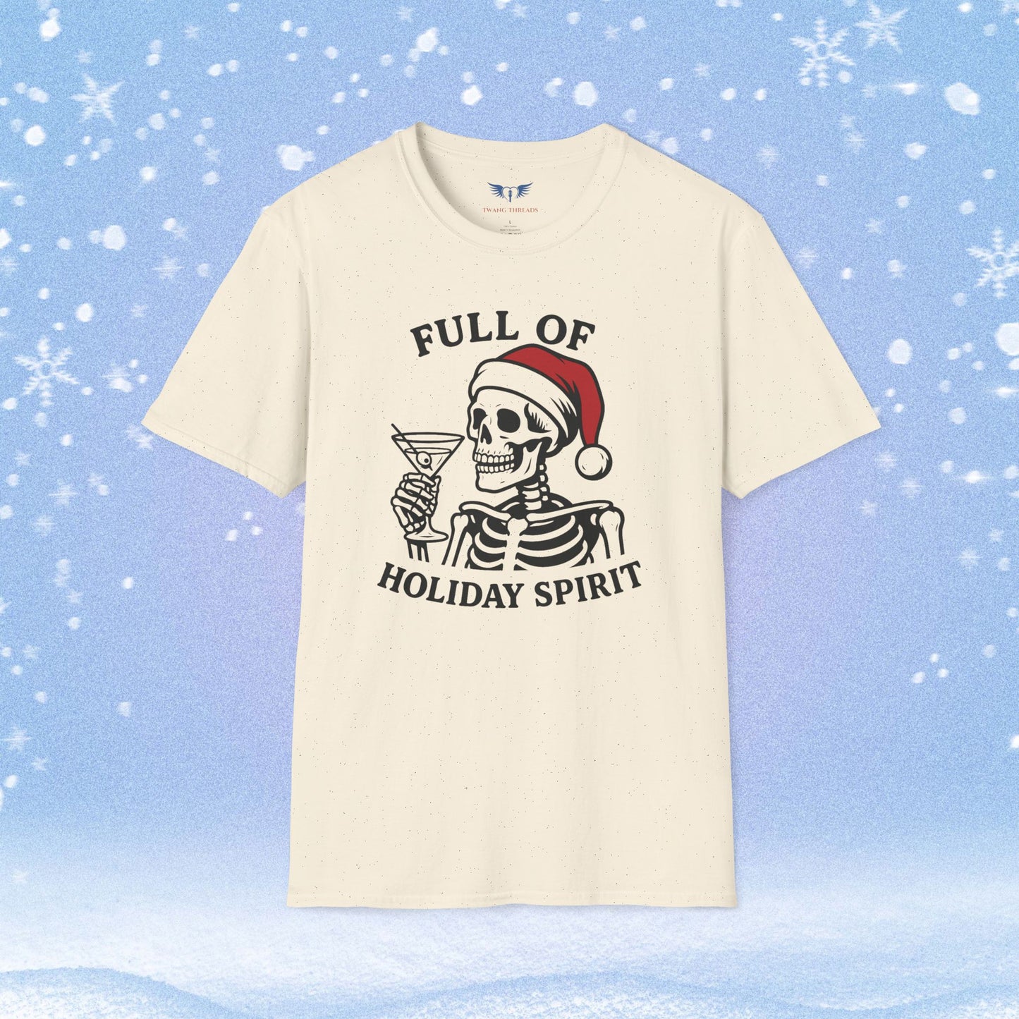 Full of Holiday Cheer Skeleton Drinking a Martini Tshirt